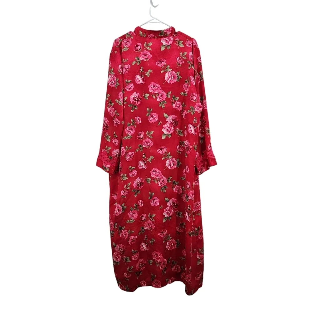 California Dynasty Vintage Women's Floral Robe and Nightgown Set Red Sz L
